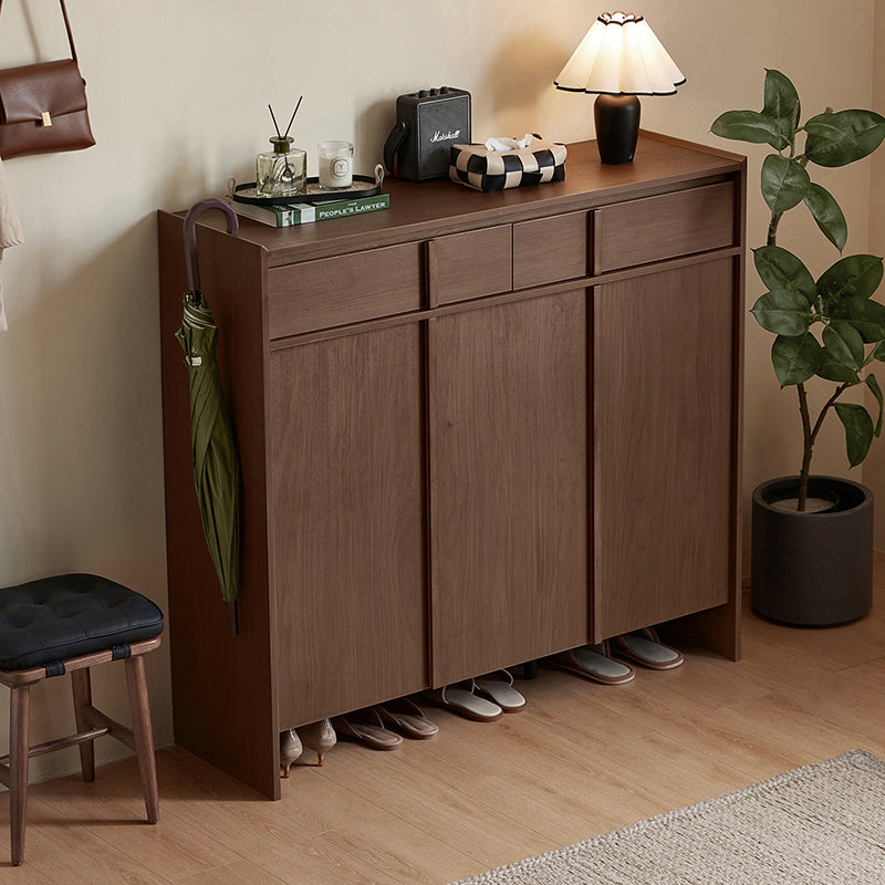Alden walnut-tone shoe cabinet with drawer – view 2
