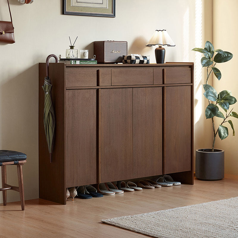 Alden walnut-tone shoe cabinet with drawer – view 22