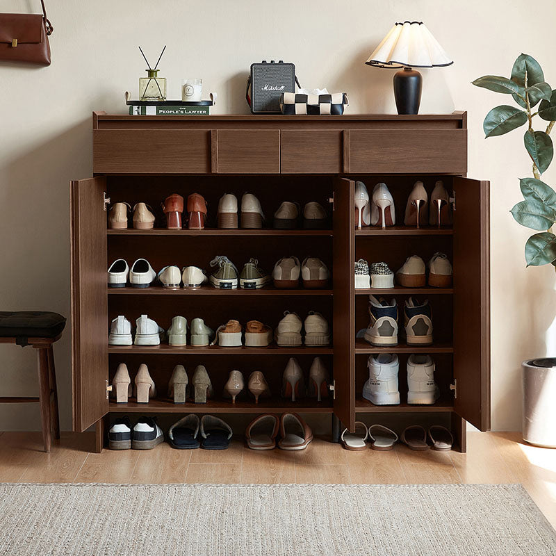 Alden walnut-tone shoe cabinet with drawer – view 3