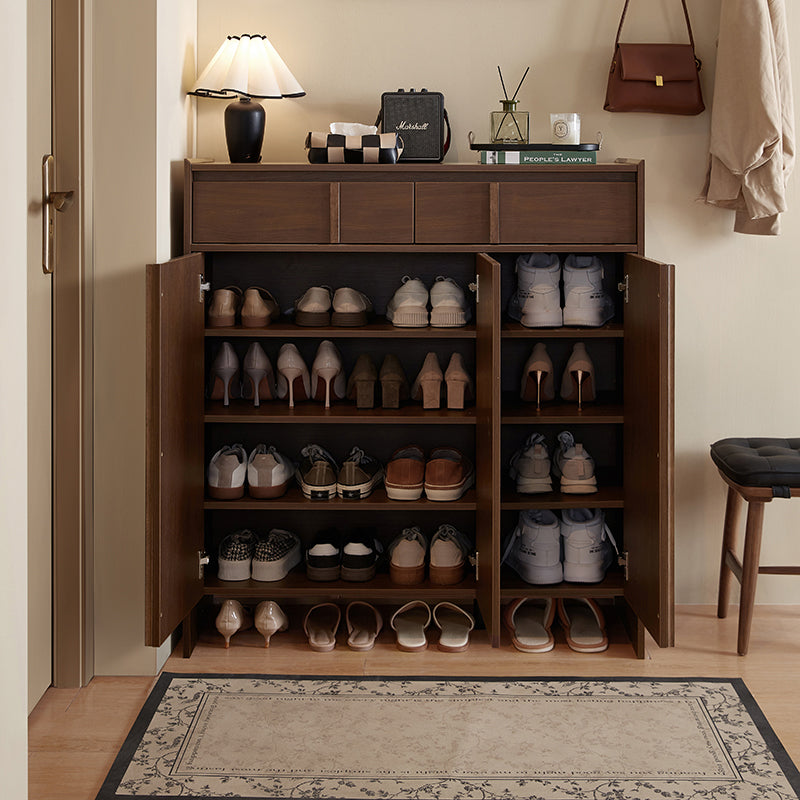 Alden walnut-tone shoe cabinet with drawer – view 30