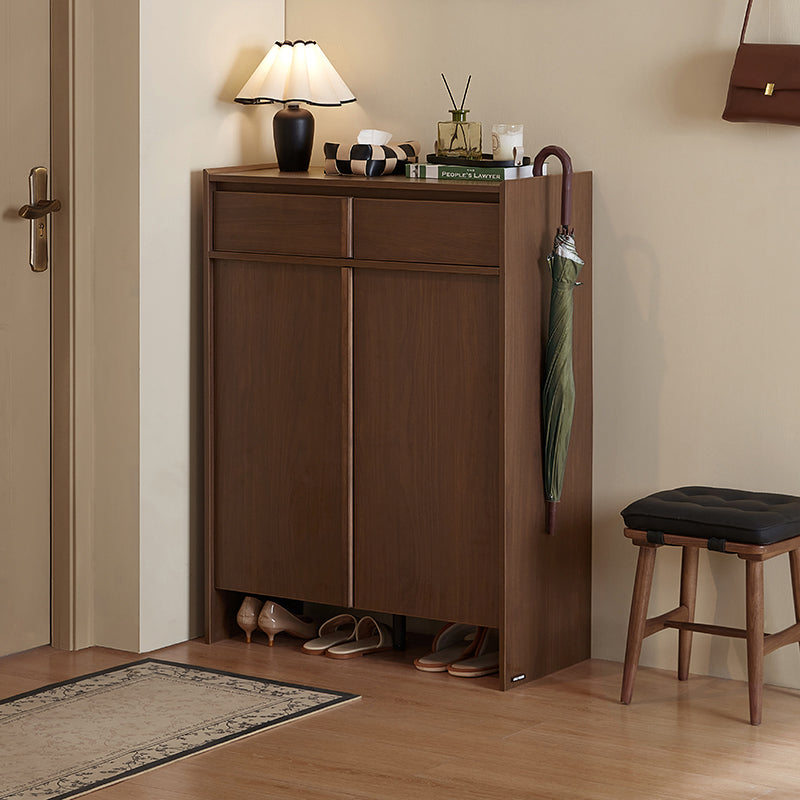 Alden walnut-tone shoe cabinet with drawer – view 37