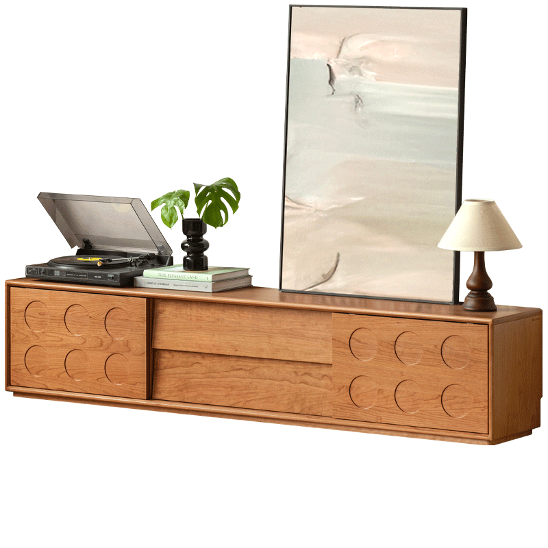 Ashal Vintage-Style Wooden TV Unit in Solid Cherry with Sliding Doors – view 4