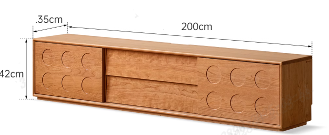Ashal Vintage-Style Wooden TV Unit in Solid Cherry with Sliding Doors – view 6