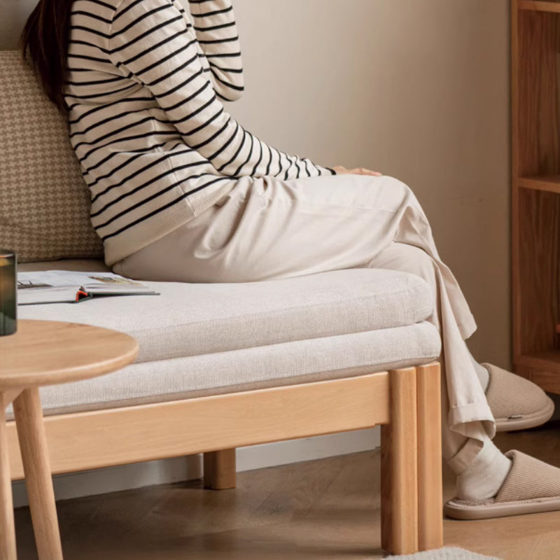 Bernice Beech Wood Sofa Bed in White Fabric 180cm / 202cm – view 5