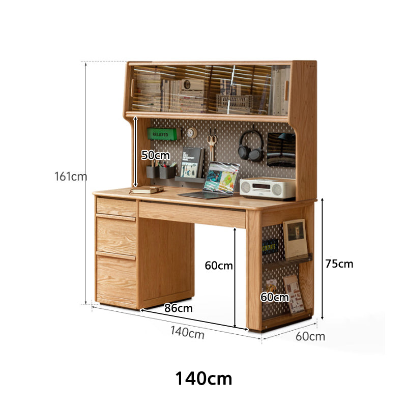Bryony Solid Oak Wooden Desk with Cabinet, Bookcase & Drawer 120cm / 140cm – view 12