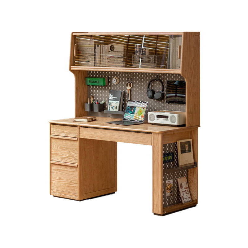 Bryony Solid Oak Wooden Desk with Cabinet, Bookcase & Drawer 120cm / 140cm – 140cm, view 11