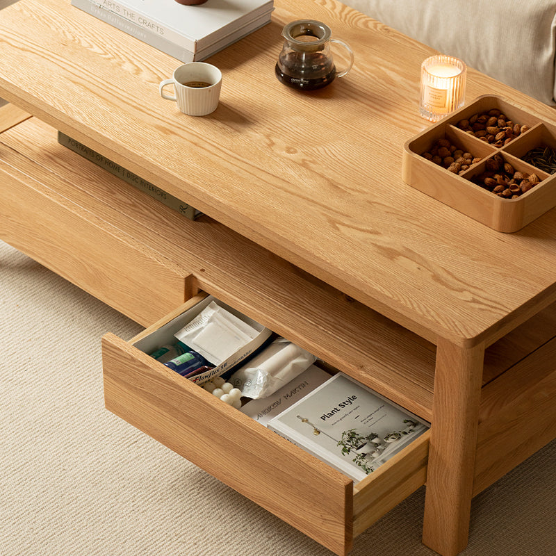 Camilla Solid American Oak Coffee Table with Drawer 140cm – view 5