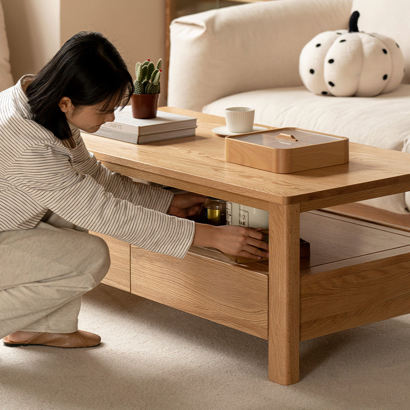 Camilla Solid American Oak Coffee Table with Drawer 140cm – view 8