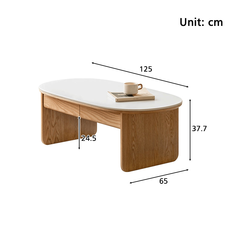 Cassandra Oval Solid American Oak Coffee Table with Stone Slab 125cm – view 4