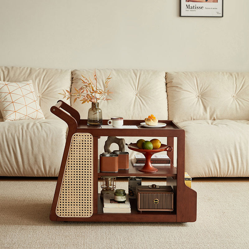 Catherine rubberwood mobile side table on swivel casters – Walnut