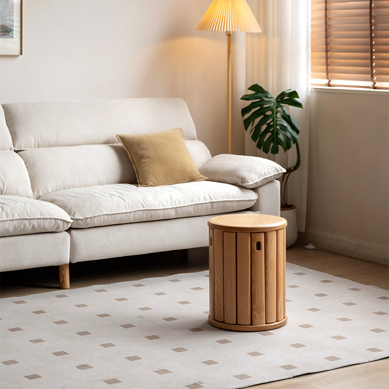 Celeste Round Stool and Stackable Wooden Side Table in Solid American Oak – view 3