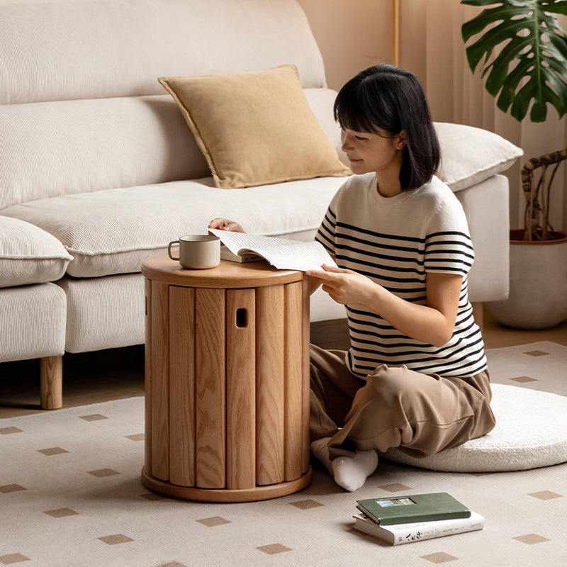 Celeste Round Stool and Stackable Wooden Side Table in Solid American Oak – view 5