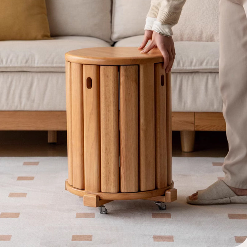 Celeste Round Stool and Stackable Wooden Side Table in Solid American Oak – Natural Wood With Base, view 10