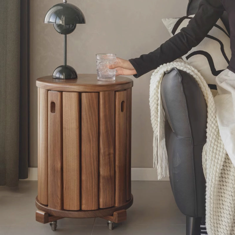 Celeste Round Stool and Stackable Wooden Side Table in Solid American Oak – Walnut With Base, view 17