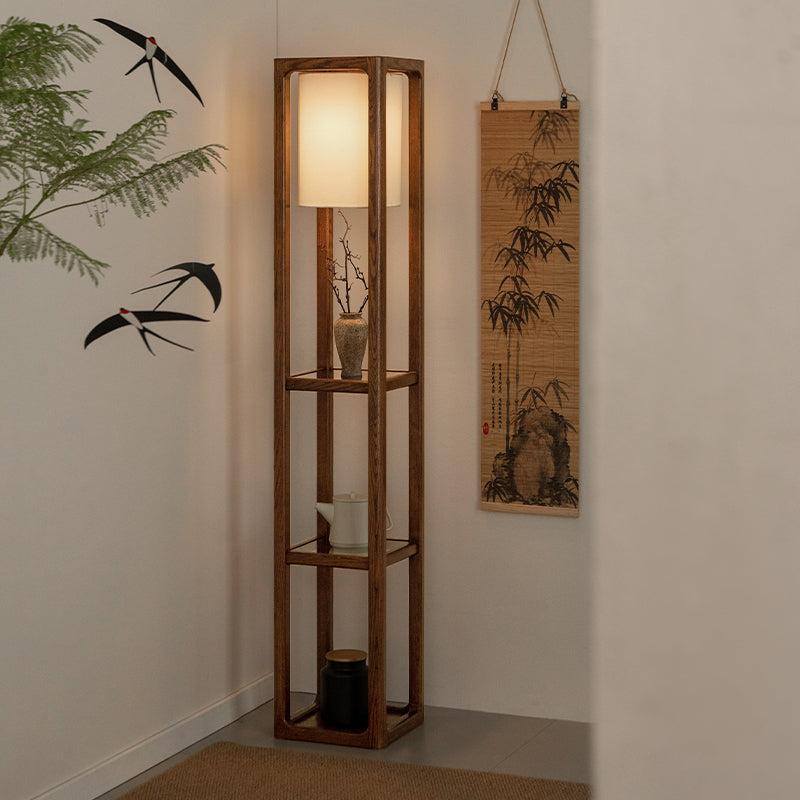 Celia slim oak storage cabinet with light in walnut colour – view 2