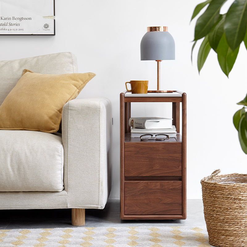 Chandra Solid Black Walnut Coffee Table with Ceramic, Drawer and Casters – view 2