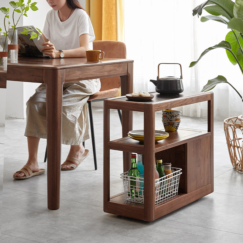 Chandra Solid Black Walnut Coffee Table with Ceramic, Drawer and Casters – view 3