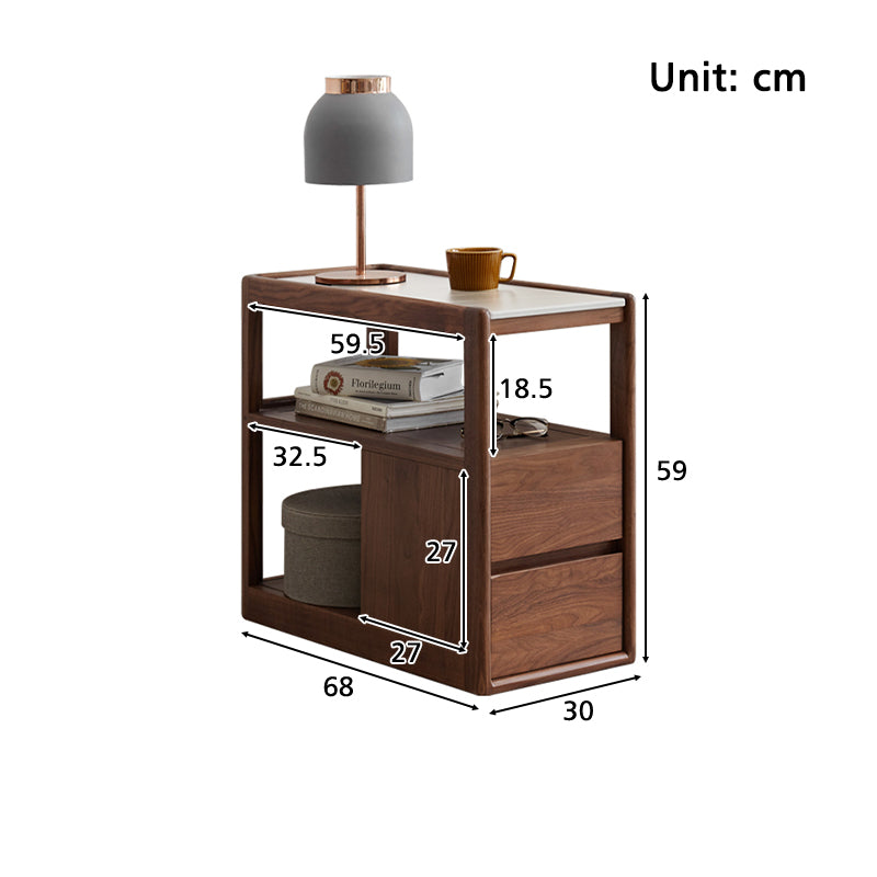Chandra Solid Black Walnut Coffee Table with Ceramic, Drawer and Casters – view 9