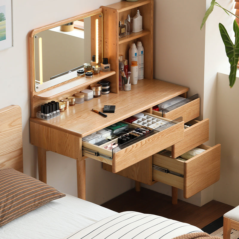 Clark Solid Oak Dressing Table with Drawer and Mirror 100cm – view 2