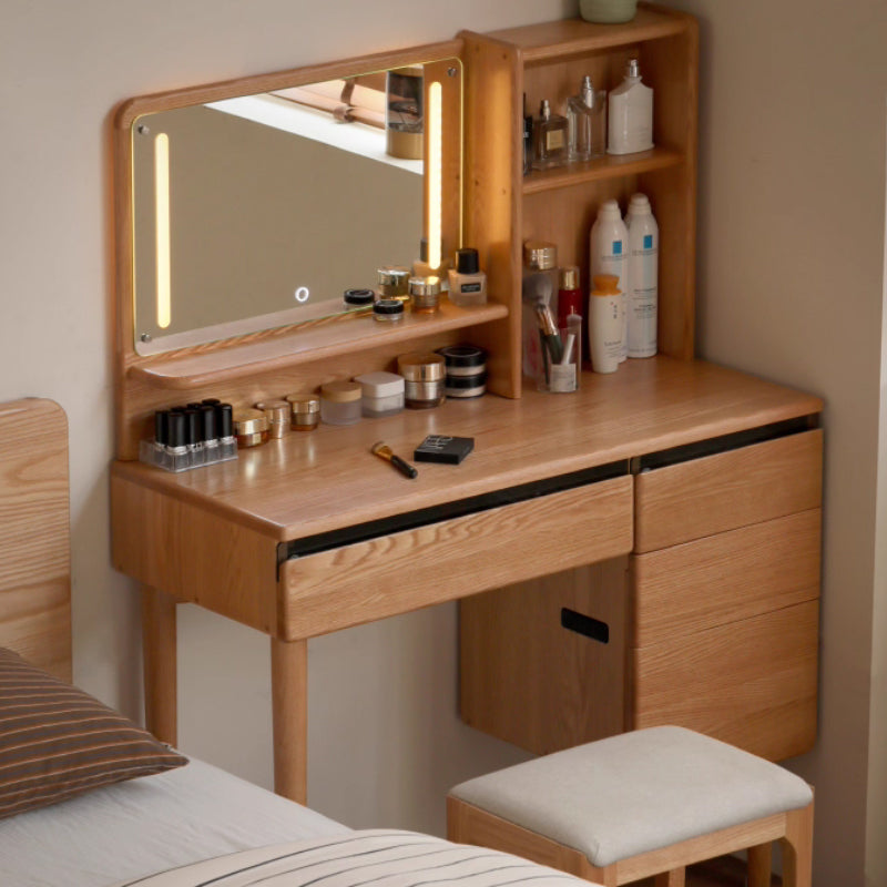 Clark Solid Oak Dressing Table with Drawer and Mirror 100cm – view 3