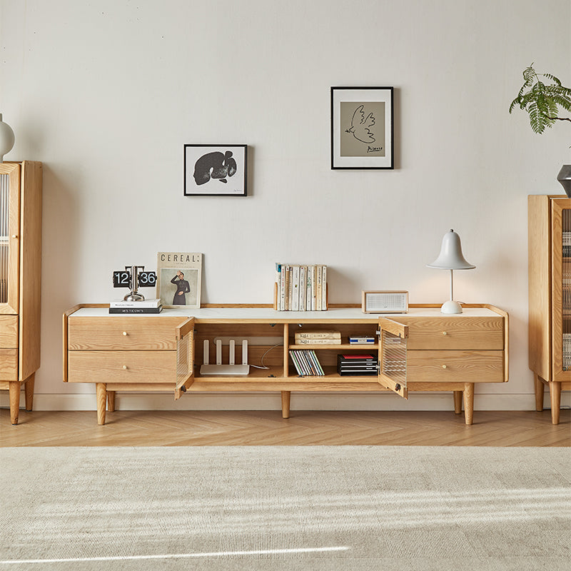 Claudia Wooden TV Unit with Stone Panel, Solid Ash 180cm / 200cm / 220cm – view 3