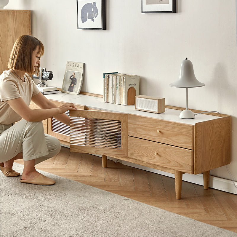 Claudia Wooden TV Unit with Stone Panel, Solid Ash 180cm / 200cm / 220cm – view 5