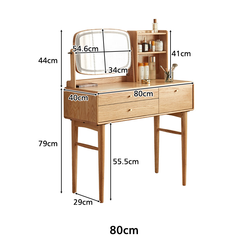 Clayton Solid Oak Dressing Table with Rotating Mirror 80cm / 100cm – view 13