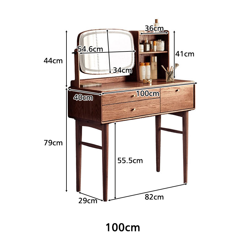 Clayton Solid Oak Dressing Table with Rotating Mirror 80cm / 100cm – view 18