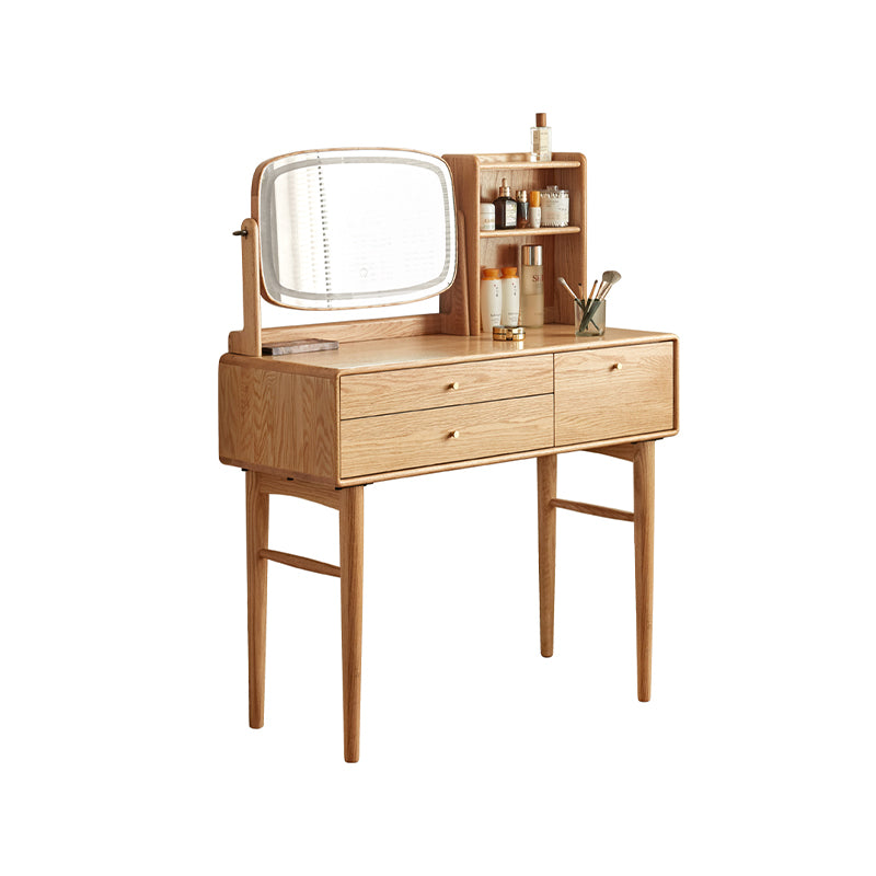 Clayton Solid Oak Dressing Table with Rotating Mirror 80cm / 100cm – Natural Wood 80cm, Natural Wood 100cm, view 12