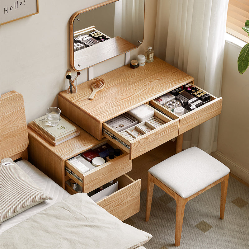 Cody Solid Oak Dressing Table with Mirror, Optional Stool – view 3