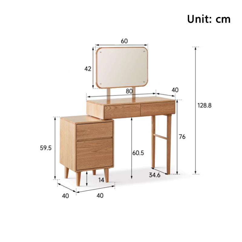 Cody Solid Oak Dressing Table with Mirror, Optional Stool – view 8
