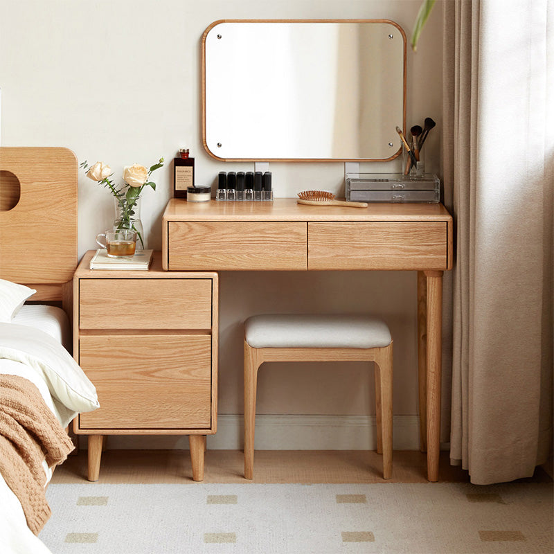 Cody Solid Oak Dressing Table with Mirror, Optional Stool – Table & Stool