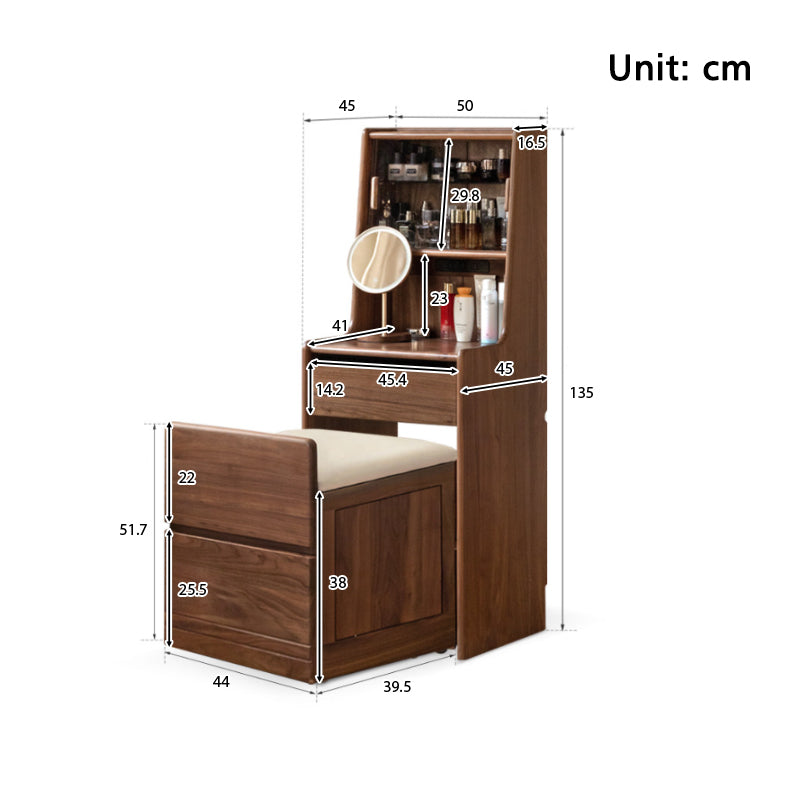 Cornelius Solid Black Walnut Dressing Table 2-in-1 Set 50cm – view 9