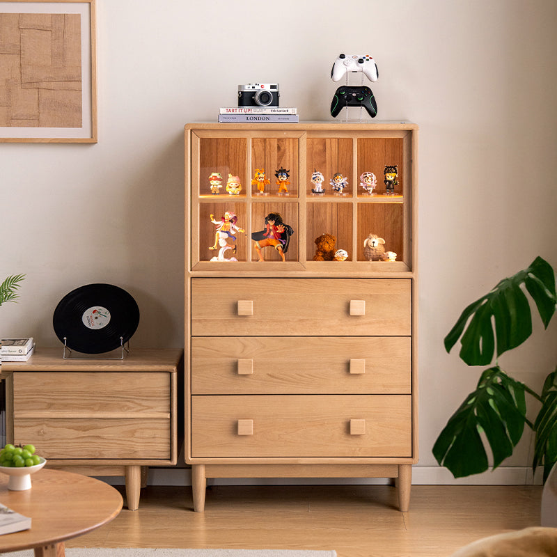 Crispin Bedside Wooden Storage Cabinet in Solid Beech with LED Light – Natural Wood