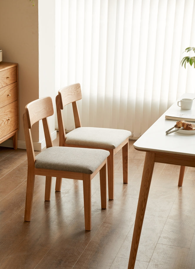 Fabric Curved-Back Dining Chair, Solid American Oak Frame – view 17