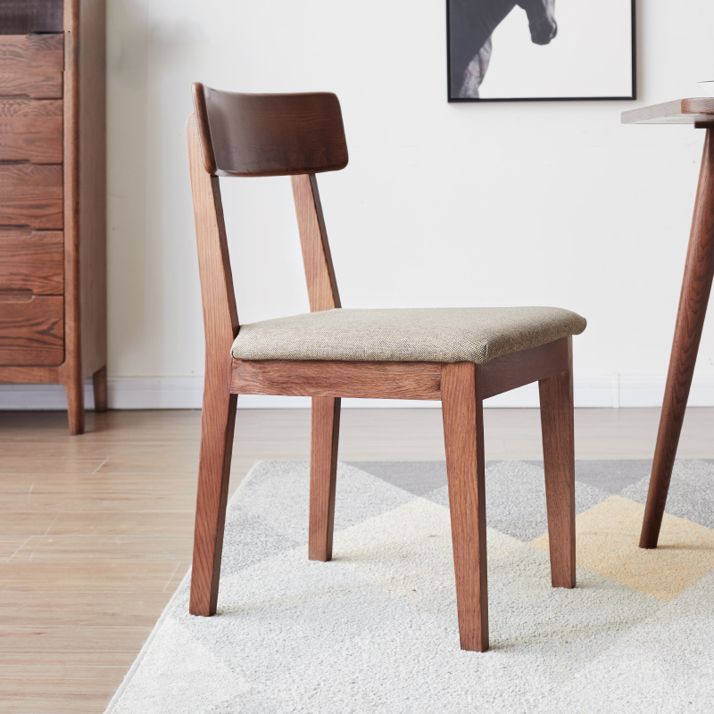 Fabric Curved-Back Dining Chair, Solid American Oak Frame – view 3
