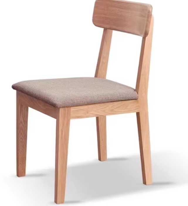 Fabric Curved-Back Dining Chair, Solid American Oak Frame – Natural Wood, view 6