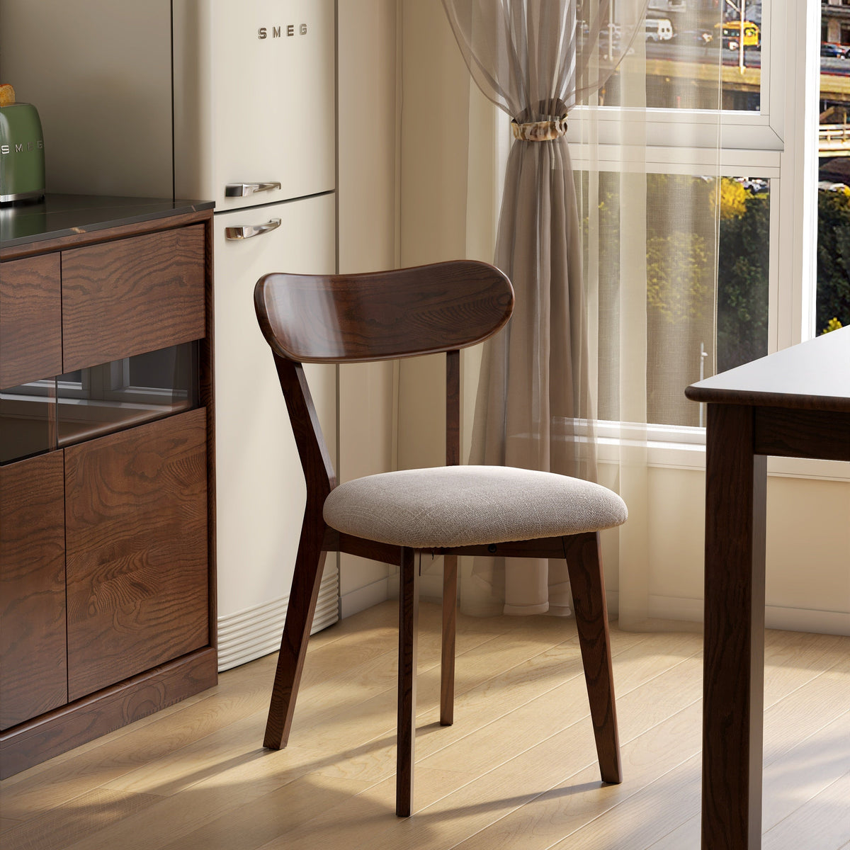 Fabric Curved-Back Dining Chair, Solid American Oak Legs