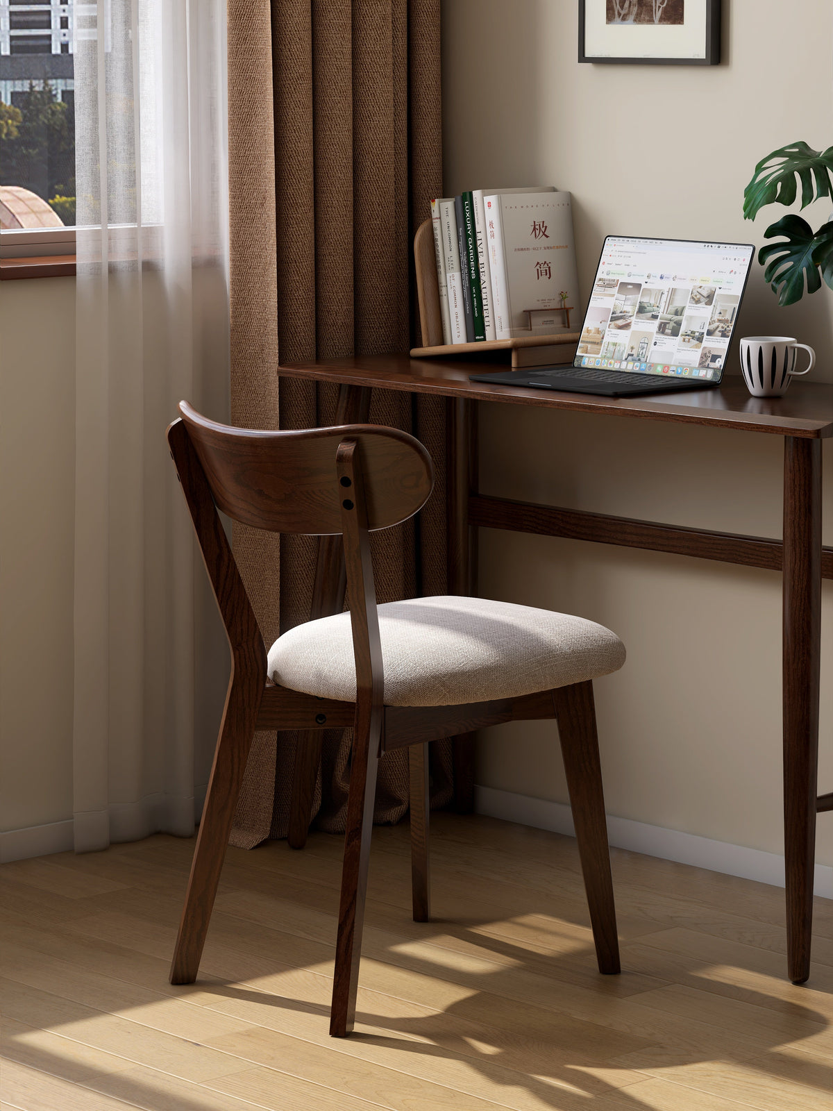 Fabric Curved-Back Dining Chair, Solid American Oak Legs – view 10