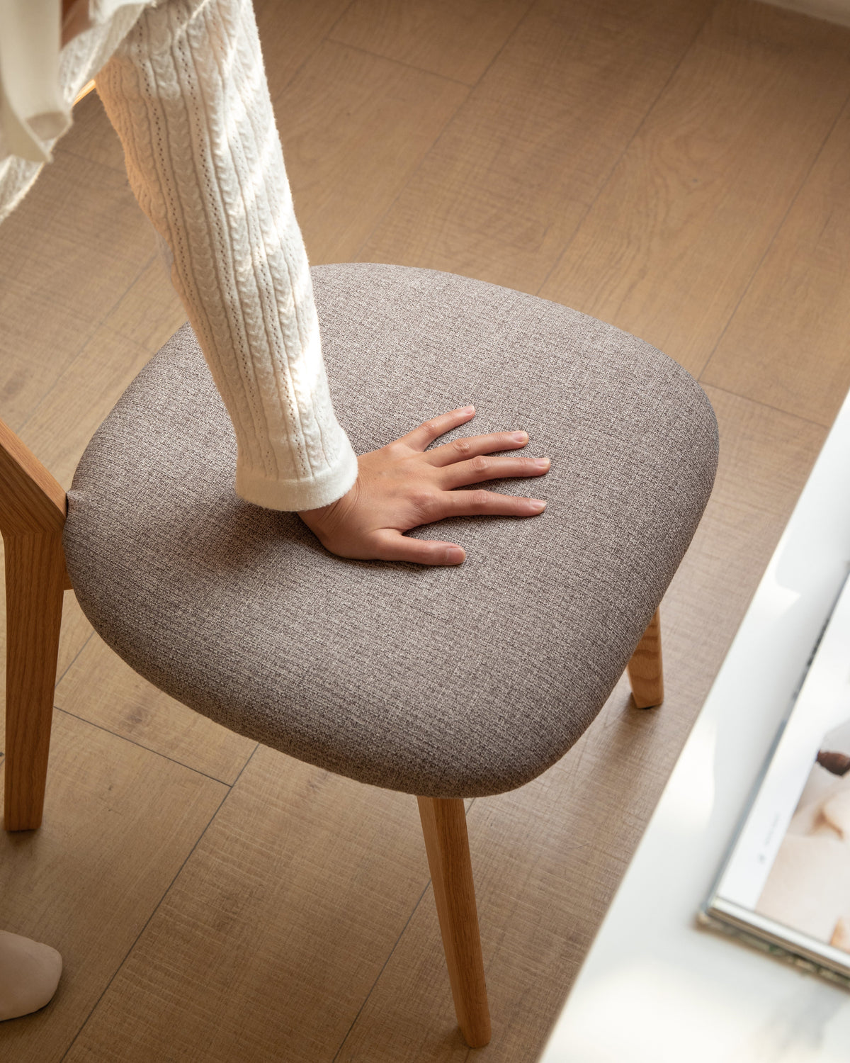 Fabric Curved-Back Dining Chair, Solid American Oak Legs – view 15