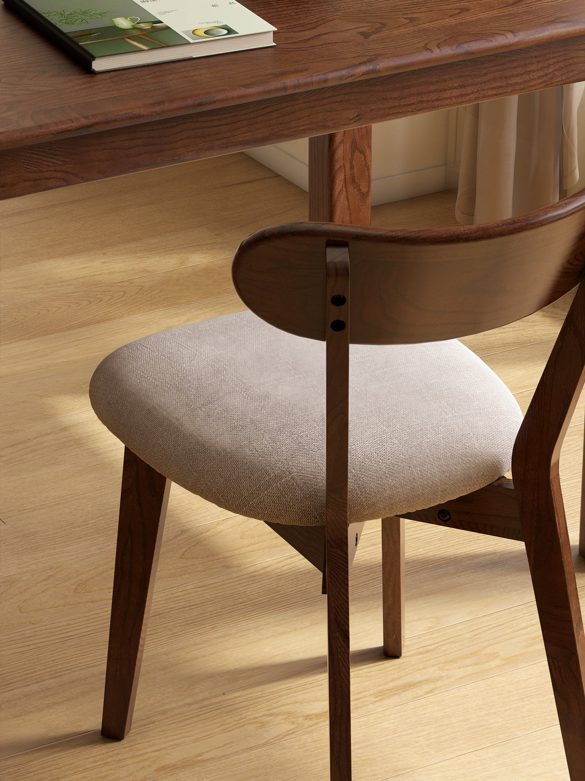 Fabric Curved-Back Dining Chair, Solid American Oak Legs – view 6