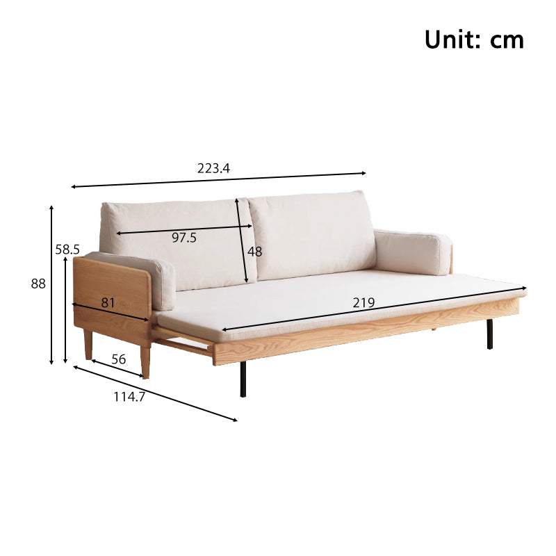 Douglas Oak Wood Sofa Bed in Cotton-Linen Blend – view 10