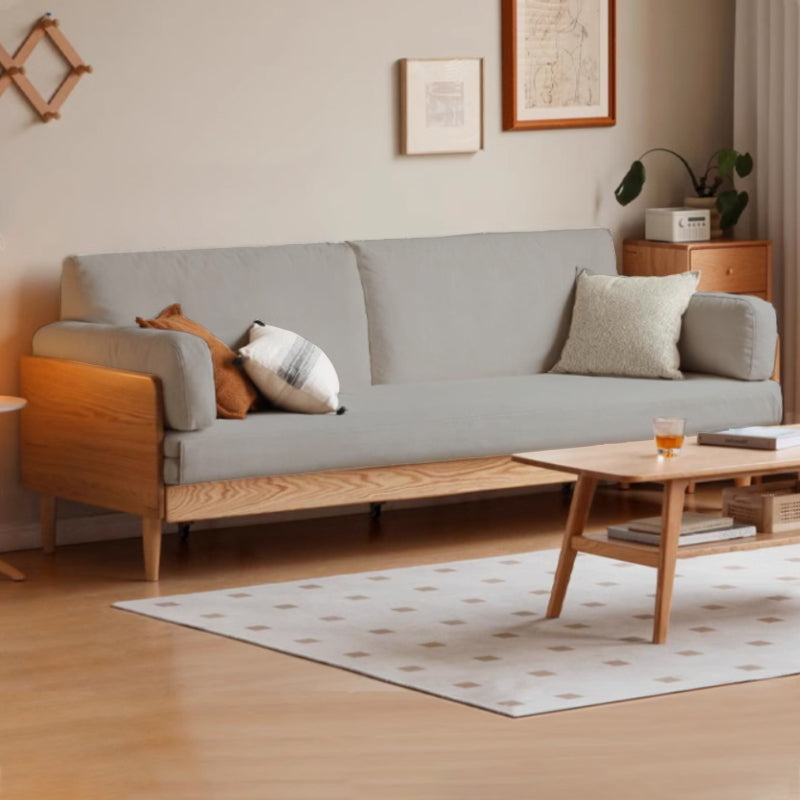 Douglas Oak Wood Sofa Bed in Cotton-Linen Blend – grey, view 11