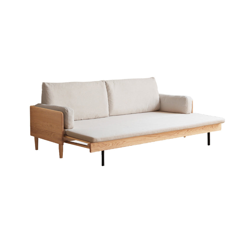 Douglas Oak Wood Sofa Bed in Cotton-Linen Blend – White, view 14