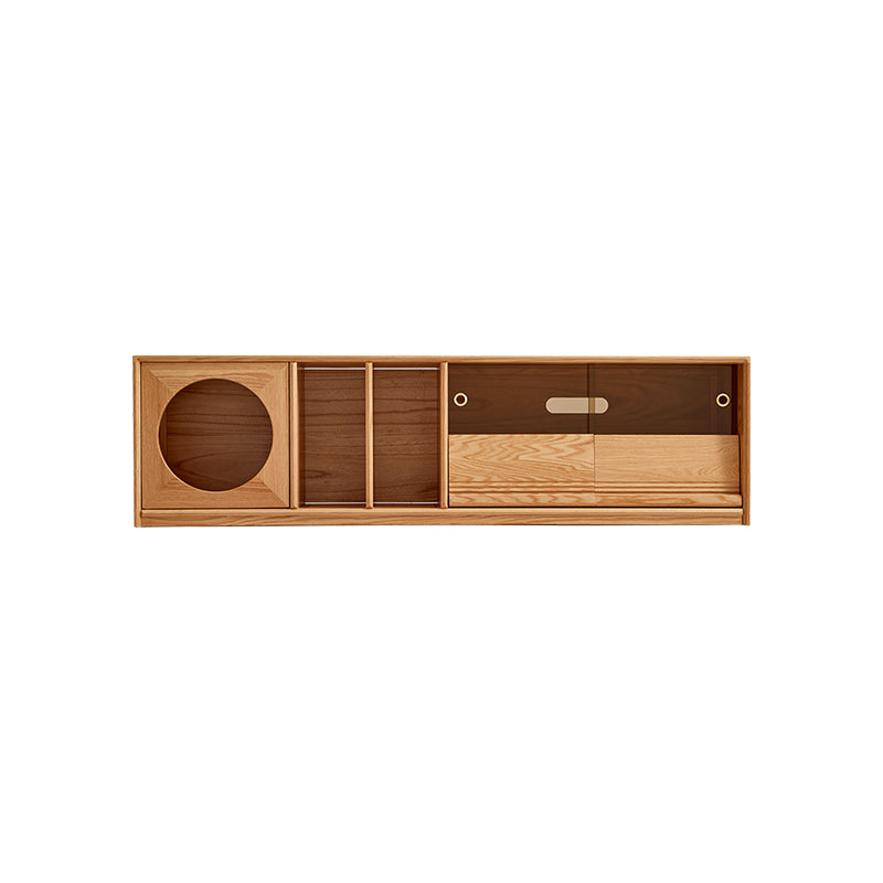 Edgar solid American oak TV unit with smoked glass door – view 10