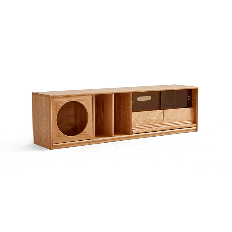 Edgar solid American oak TV unit with smoked glass door – view 11