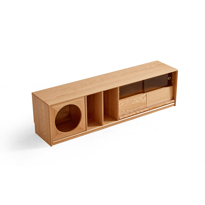 Edgar solid American oak TV unit with smoked glass door – view 12