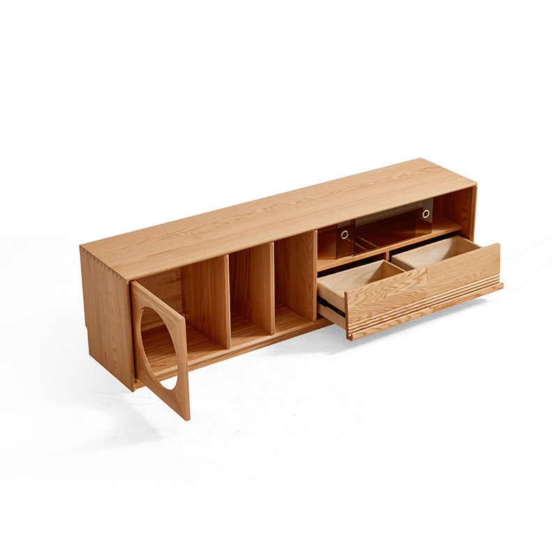 Edgar solid American oak TV unit with smoked glass door – view 13