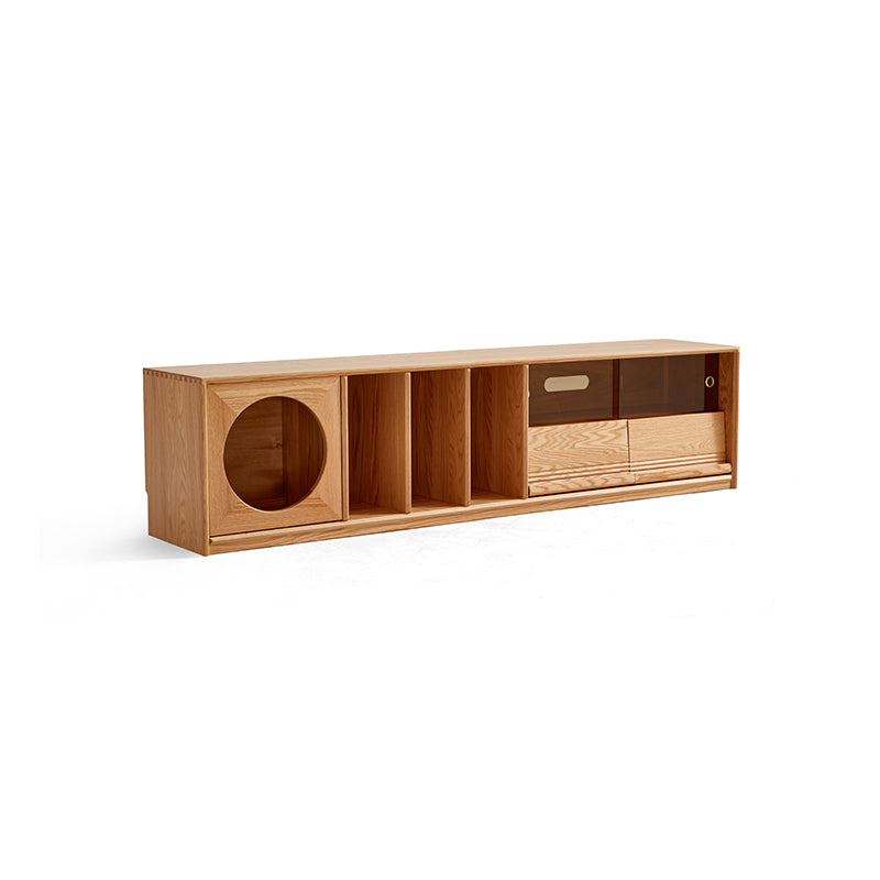 Edgar solid American oak TV unit with smoked glass door – view 17