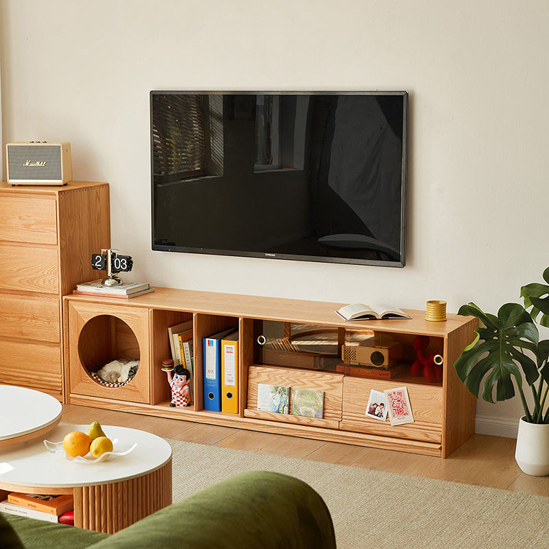 Edgar solid American oak TV unit with smoked glass door – view 2